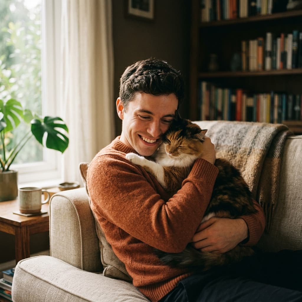 Dueño feliz con perro